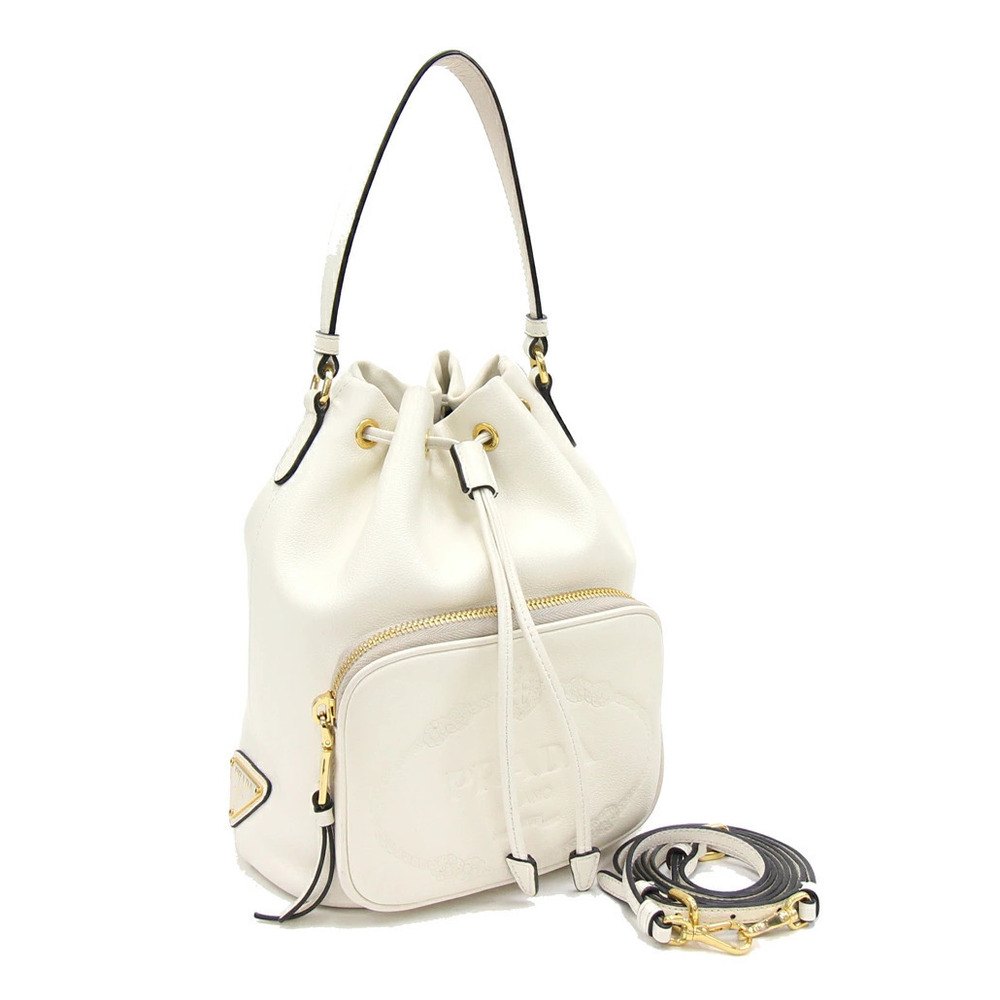 Prada Handbag Off White Leather Shoulder Bag Drawstring Crossbody